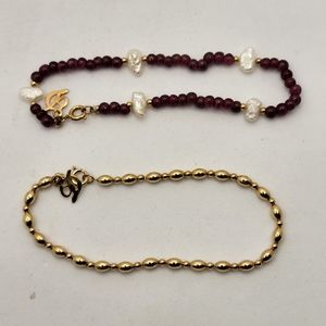 Dancraft 14K Gold Filled Beaded and Genuine Garnet and Fresh Water Pearl 7.5"